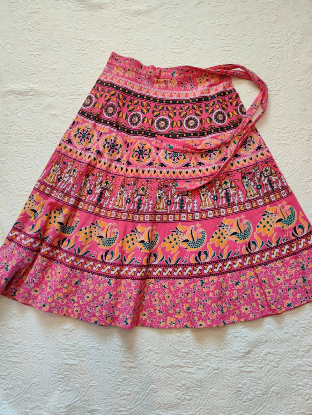 SOLD - Vintage Maxi 1970s Block Printed Skirt Egyptian Boho Cotton Wrap Around
